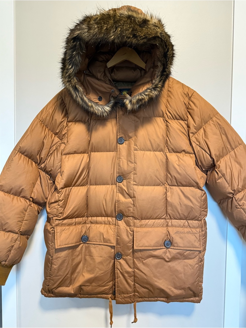 NWT Eddie Bauer Kara Koram Down Parka XL EB Originals 650 Fill Fur Hood Brown